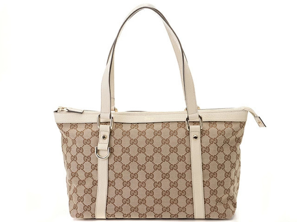 Gucci Abbey GG Shoulder Tote Bag Beige Cream Canvas